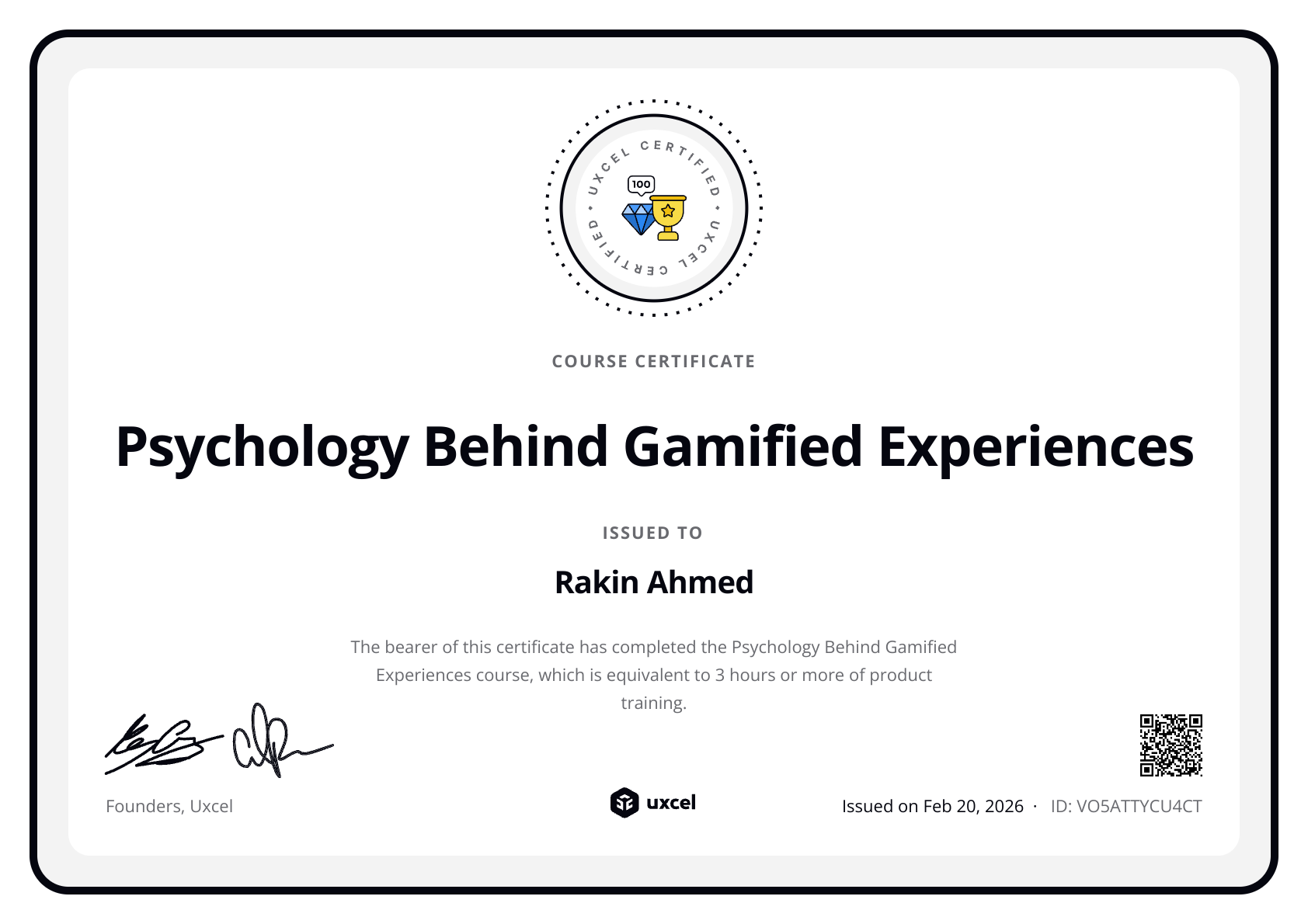 Rakin Ahmed's certificate